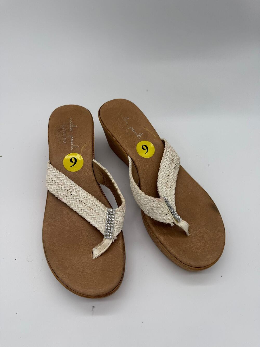 Mila Paoli Shoes Womens Size 6 Brown Wedge Braided Thong Sandals Rhinestone